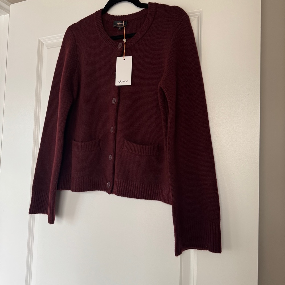 NWT! | QUINCE Mongolian Cashmere Structured Cardigan Sweater | Rich Burgundy | S - Picture 4 of 14